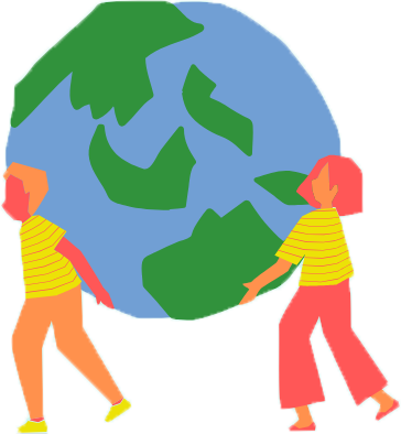 Cartoon of two people carrying a globe between them